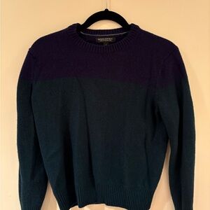 Blue and Green Crewneck Sweater with Color Block Design